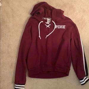 Burgundy-White Criss Cross Hoodie